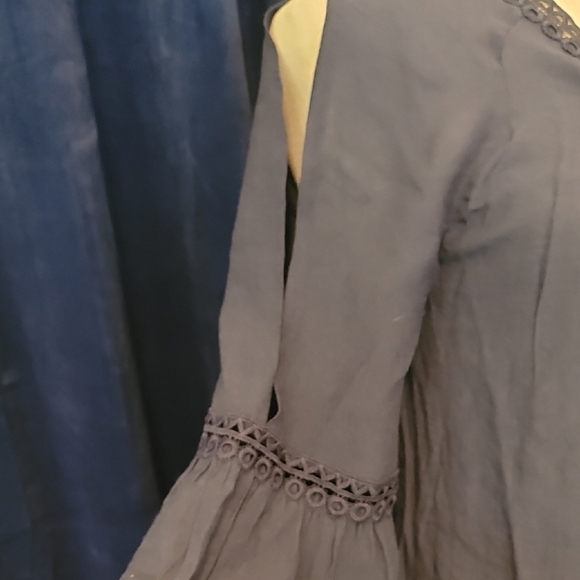 New Directions Blue Tunic with Embellished Neckline and 3/4 Bell Sleeves - Picture 4 of 6